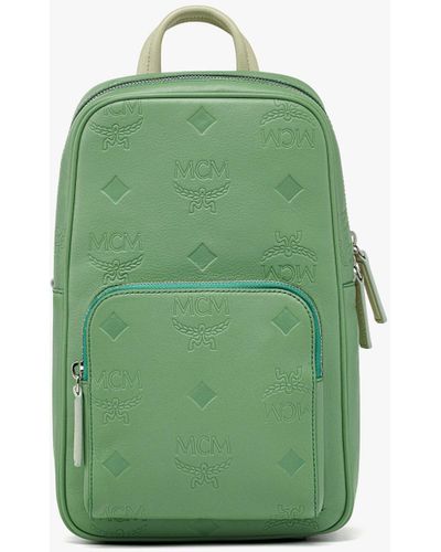 MCM Men Green Sea Turtle Visetos Coated Canvas Small Backpack