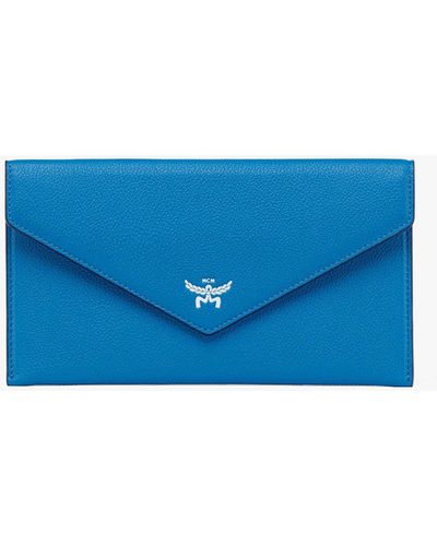 MCM Himmel Continental Pouch In Embossed Leather - Blue