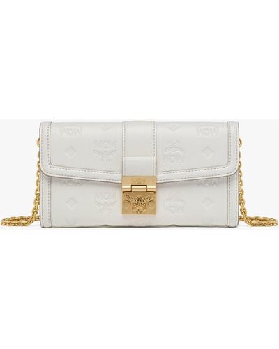 MCM Tracy Chain Wallet In Embossed Monogram Leather - White