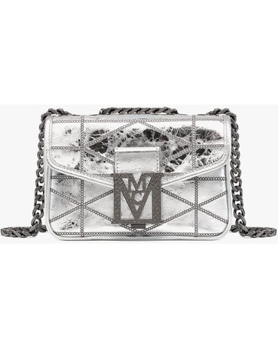 MCM Travia Quilted Shoulder Bag In Crash Calf Leather - White