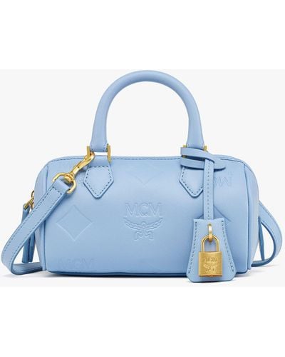 MCM Ella Boston Bag In Maxi Monogram Leather - Blue