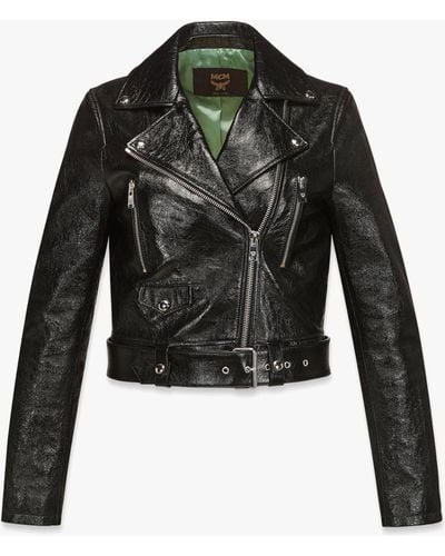 MCM Otor Cropped Biker Jacket In Lamb Leather - Black