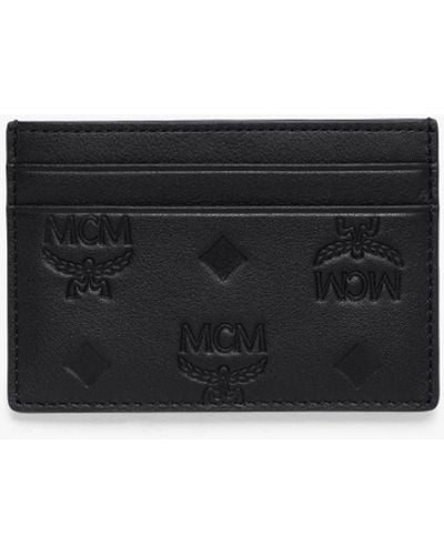 MCM Aren Card Case In Embossed Monogram Leather - Black