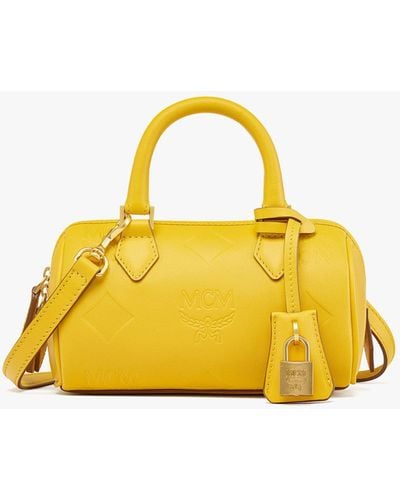 MCM Ella Boston Bag In Maxi Monogram Leather - Yellow