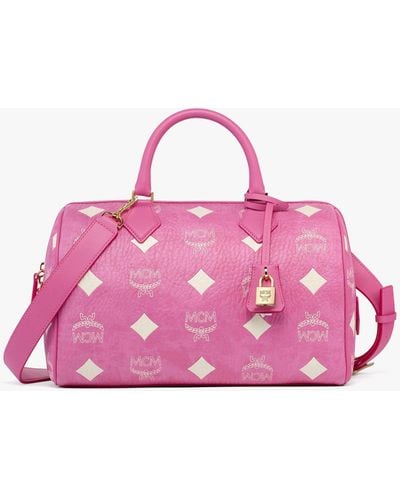MCM Ella Boston Bag In Maxi Visetos - Pink