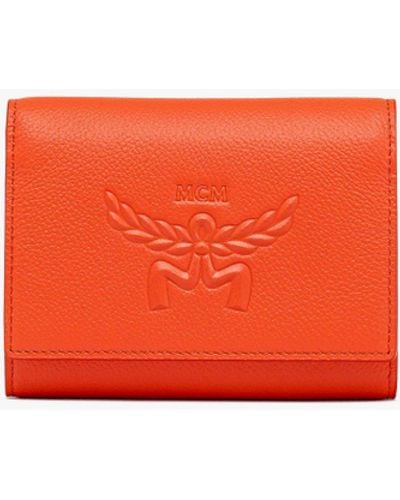 MCM Himmel Trifold Wallet In Embossed Logo Leather - Red
