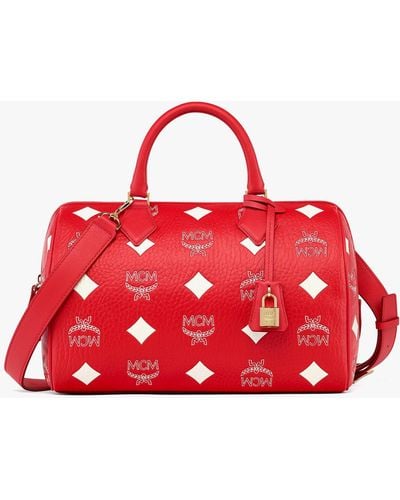 MCM Ella Boston Bag In Maxi Visetos - Red