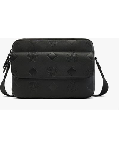 MCM Aren Messenger Bag In Maxi Monogram Leather - Black