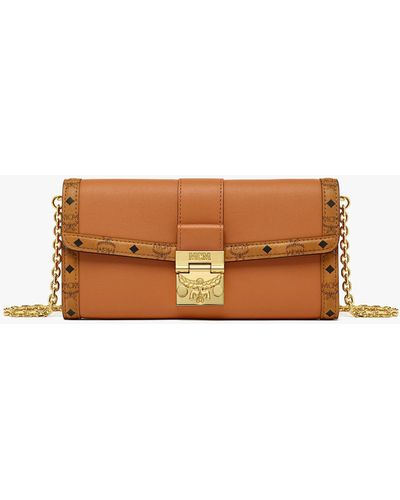 MCM Tracy Chain Wallet In Leather Visetos Mix - Brown