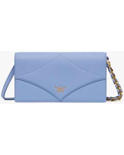MCM Diamond Chain Wallet In Spanish Calf Leather - Blue