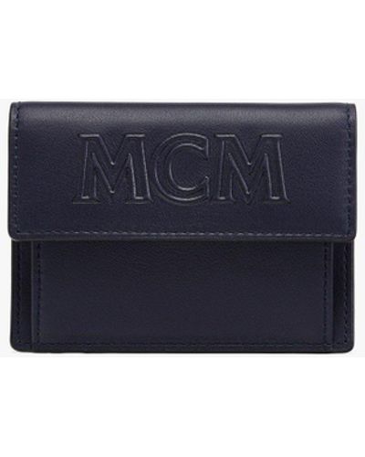 MCM Aren Card Pouch In Spanish Calf Leather - Blue