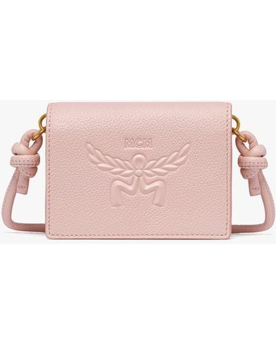 MCM Himmel Crossbody Wallet In Embossed Logo Leather - Pink