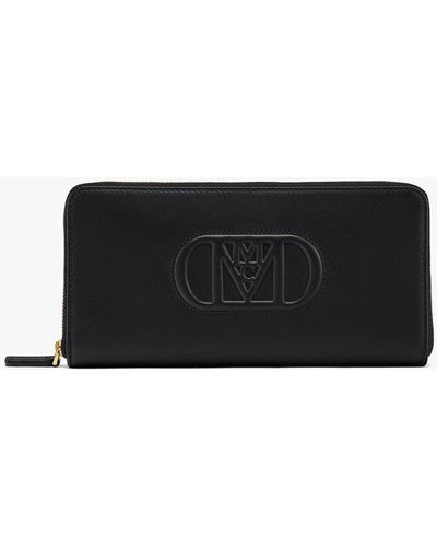 MCM Mode Travia Zip Around Wallet In Spanish Nappa Leather - Black
