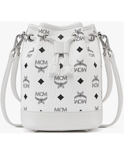 MCM Dessau Drawstring Bag In Visetos - White