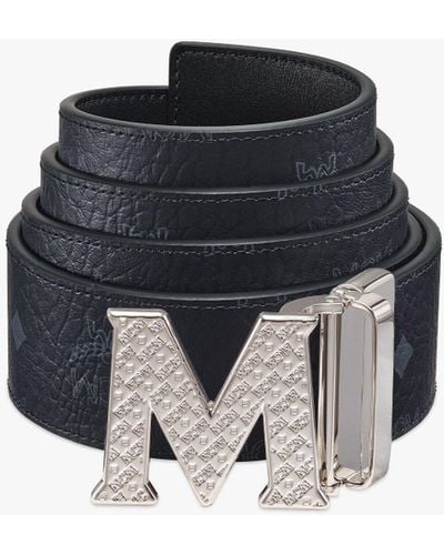 MCM Claus Textured M Reversible Belt 4.5 Cm In Visetos - Black
