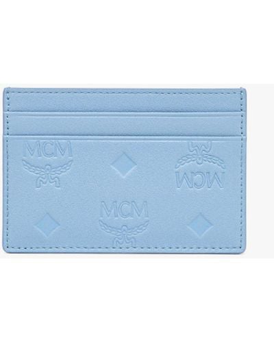 MCM Aren Card Case In Embossed Monogram Leather - Blue