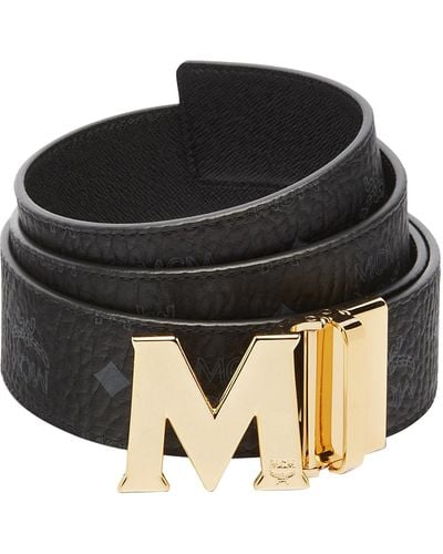 MCM Claus M Reversible Belt In Black Logo Visetos