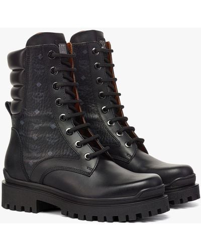 MCM Visetos Boots In Calf Leather - Black