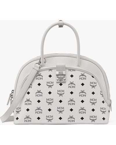 MCM Tracy Tote In Visetos Leather Mix - White