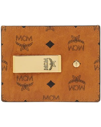 MCM Money Clip Card Case In Visetos Original - Brown