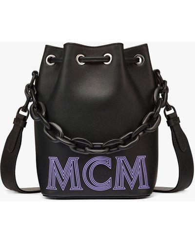 MCM Aren Drawstring Bag In Chain Leather - Black