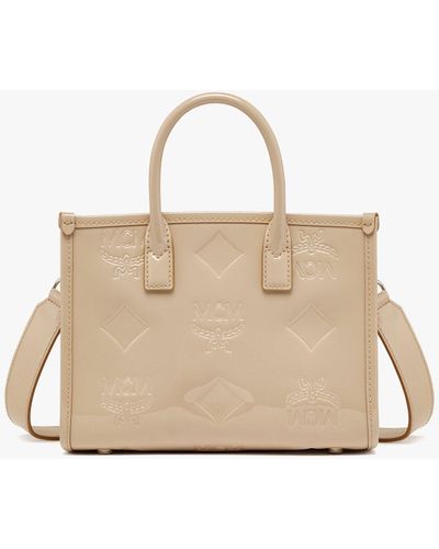 MCM München Tote In Maxi Patent Leather - Natural