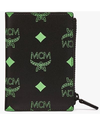 MCM Bifold Card Wallet In Color Splash Logo Leather - Green