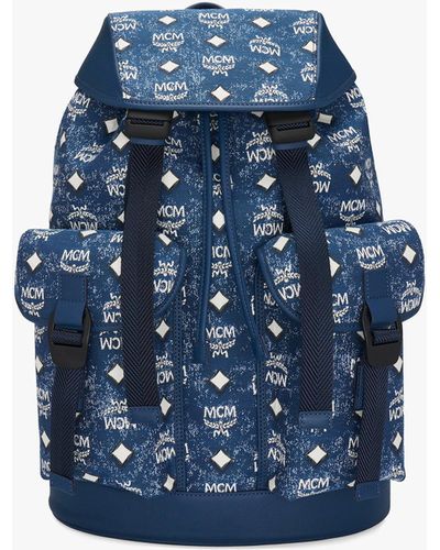 MCM Brandenburg Backpack In Vintage Denim Jacquard - Blue