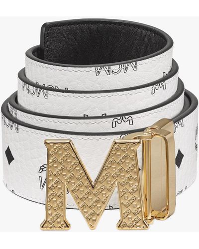 MCM Claus Textured M Reversible Belt 4.5 Cm In Visetos - White