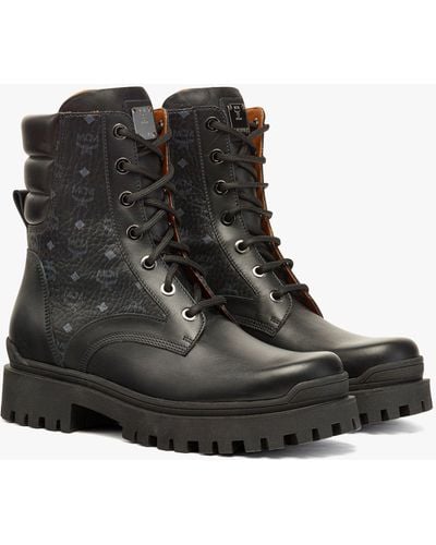 MCM Visetos Boots In Calf Leather - Black