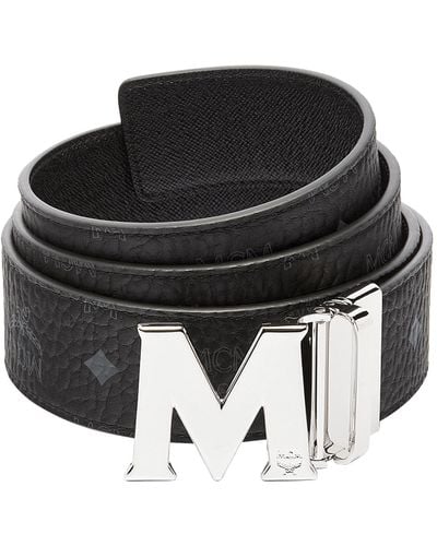 MCM Claus M Visetos And Leather Reversible Belt - Black