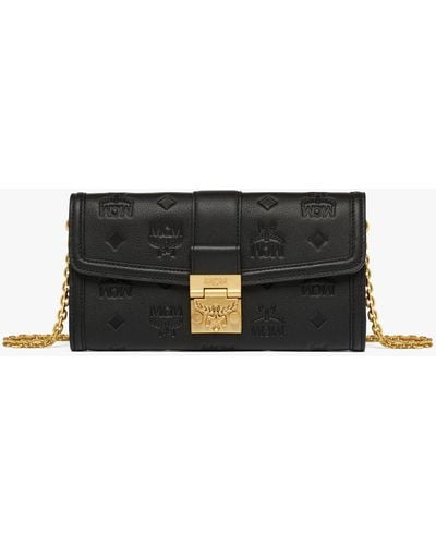 MCM Tracy Chain Wallet In Embossed Monogram Leather - Black