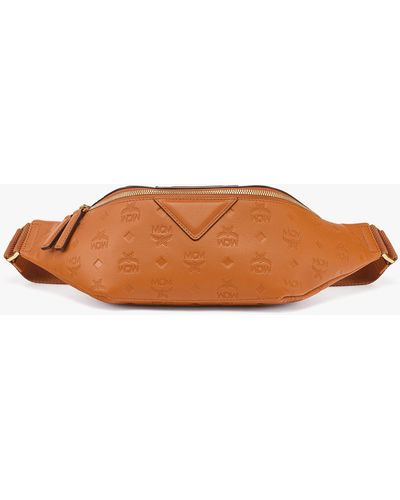 MCM Fursten Belt Bag In Embossed Monogram Leather - Brown