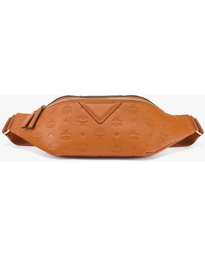 MCM Red Embossed Monogram Leather Belt Bag