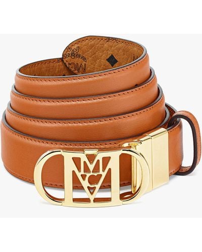 MCM Mode Travia Reversible Belt 1" In Embossed Leather - Brown