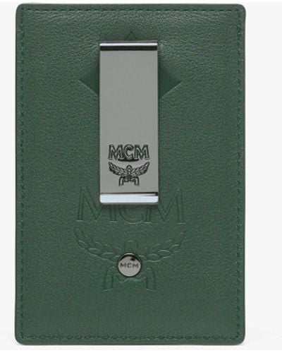MCM Aren Money Clip Card Case In Maxi Monogram Leather - Green