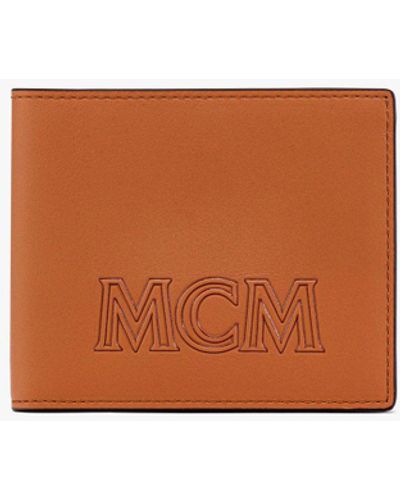 MCM Aren Bifold Wallet In Spanish Calf Leather - Orange