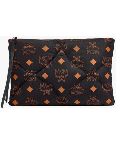 NWOT MCM Clutch Bag Tablet Case Multi Pouch Blue Genuine Leather W