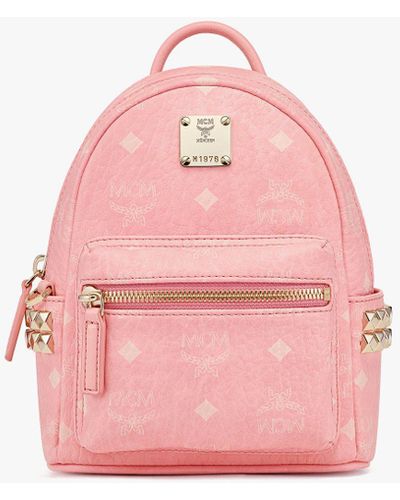 MCM Stark Bebe Boo Side Studs Backpack In Visetos - Pink