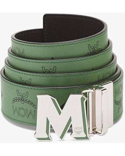 MCM Claus Epoxy M Reversible Belt 1.5" In Color Splash Logo Leather - Multicolor