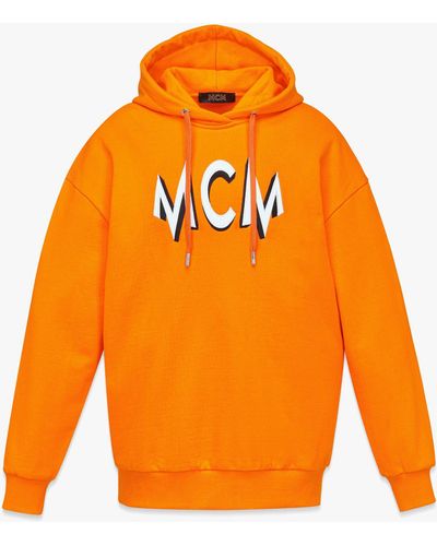 MCM Floral Print Logo Hoodie In Organic Cotton - Orange