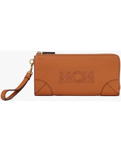 MCM Aren Zip Around Wallet In Spanish Calf Leather - Brown