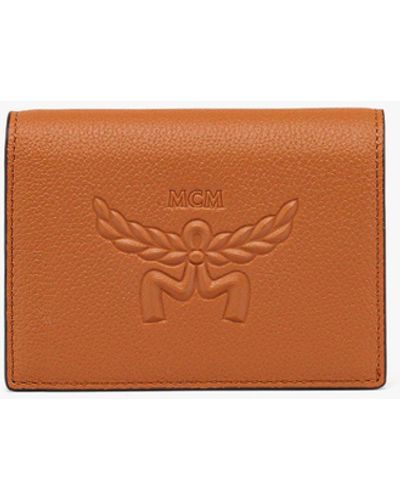 MCM Himmel Snap Wallet In Embossed Logo Leather - Brown