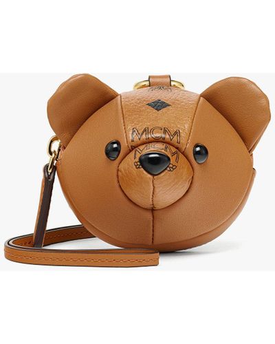 MCM Park Pouch Charm In Visetos Leather Mix - Brown