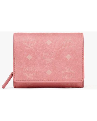 MCM Trifold Wallet In Visetos Original - Pink