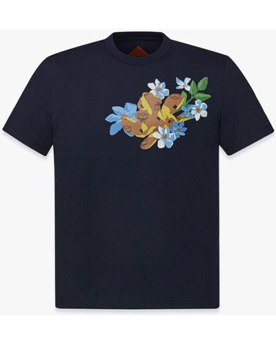 MCM Floral T-shirt In Organic Cotton - Blue