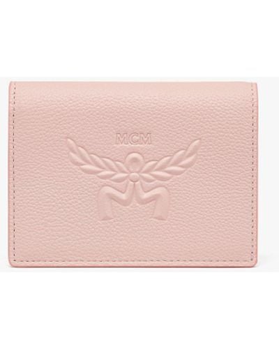 MCM Himmel Snap Wallet In Embossed Logo Leather - Pink