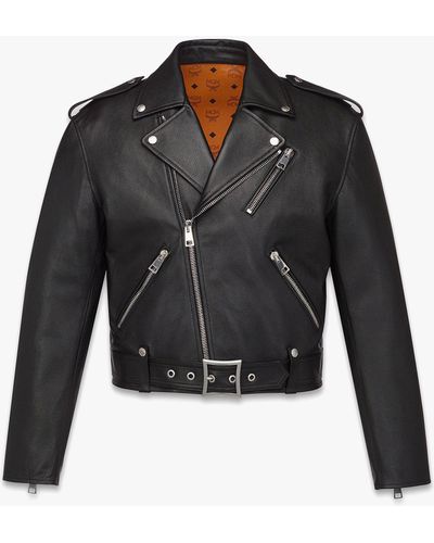 MCM Cropped Rider Jacket In Lamb Leather - Black
