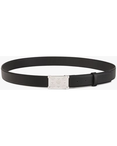 MCM Brass Plate Buckle Belt 1.3" In Nappa Leather - Black