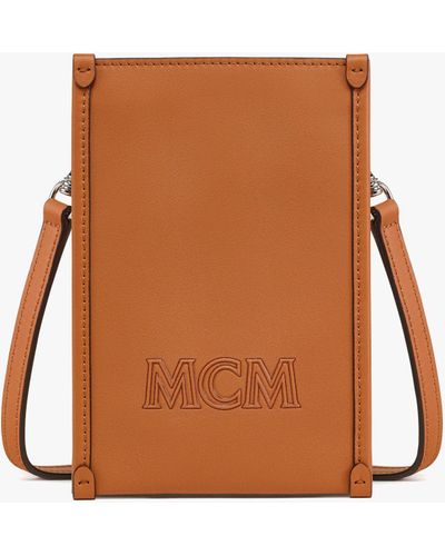 MCM Aren Lanyard Phone Case In Spanish Calf Leather - Brown